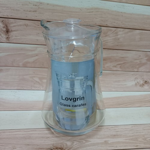 Lovgrin Glass carafes, clear glass 64 oz pitcher with lid - Large Beverage Pitcher for Homemade Juice and Iced Tea