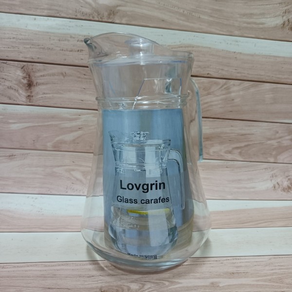 Lovgrin Glass carafes, clear glass 64 oz pitcher with lid - Large Beverage Pitcher for Homemade Juice and Iced Tea