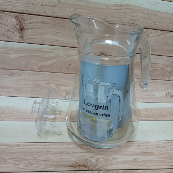 Lovgrin Glass carafes, clear glass 64 oz pitcher with lid - Large Beverage Pitcher for Homemade Juice and Iced Tea