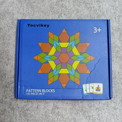 Yocvikey Puzzle games, 155 wooden pattern building blocks set geometric shape puzzle kindergarten classic tangram toy