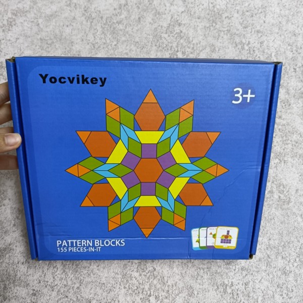 Yocvikey Puzzle games, 155 wooden pattern building blocks set geometric shape puzzle kindergarten classic tangram toy