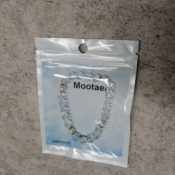 Mootael Bracelets, Natural white quartz crystal round semi-precious stone beads