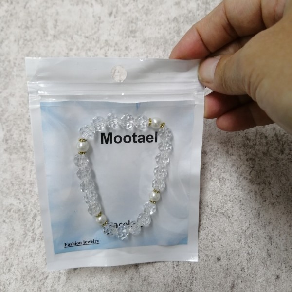 Mootael Bracelets, Natural white quartz crystal round semi-precious stone beads