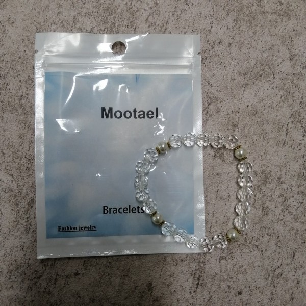 Mootael Bracelets, Natural white quartz crystal round semi-precious stone beads