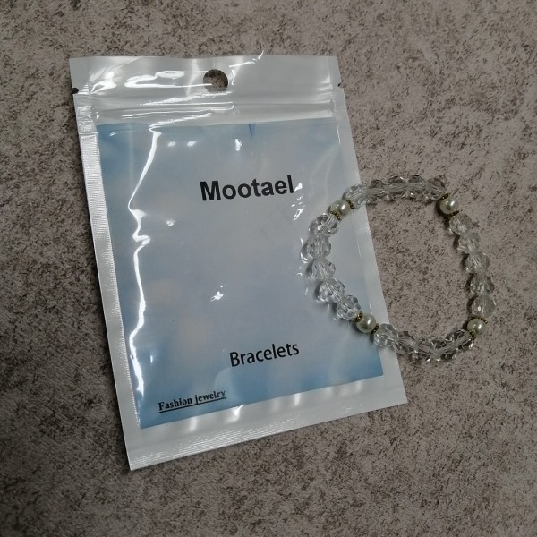 Mootael Bracelets, Natural white quartz crystal round semi-precious stone beads