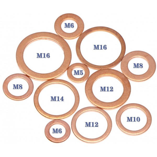 Unterlegscheiben 300stk Kupfer Beilagscheiben für Schrauben, mit 12 Größen Sicherungsscheiben, M5 M6 M8 M10 M12 M14 M16