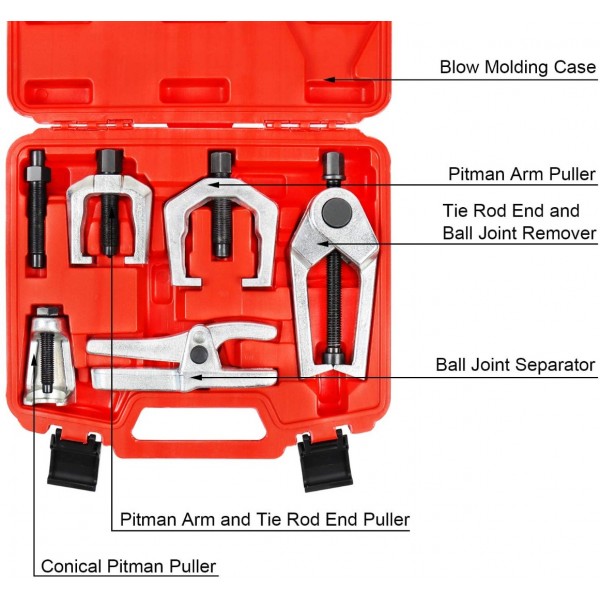 Front End Service Tool Set with Automotive Ball Joint Separator Tie Rod End Puller Pitman Arm Remover 5 PCS Removal Splitter Kit for Car SUV Light Truck Pickup