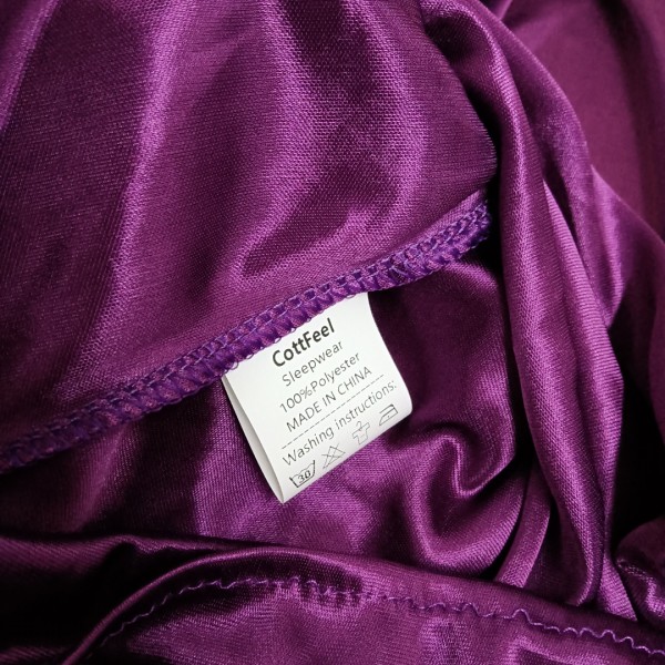 CottFeel Sleepwear,Ladies Satin Silk Lace Trim Long Nightgown