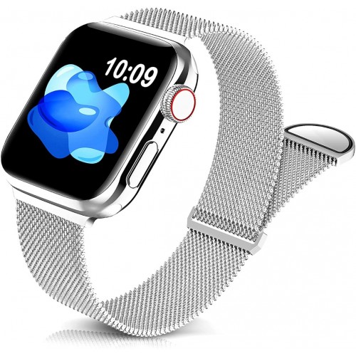 Metal Stainless Steel Band Compatible with Apple Watch Bands 38mm 40mm 42mm 44mm,Silver Loop Adjustable Strap Magnetic Replacement Wristband for iWatch Series 6 5 4 3 2 1 SE for Women Men-Sliver