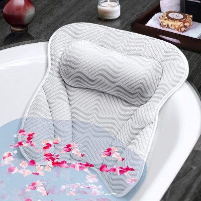 Bath Pillow for Tub, Bathtub Pillow with Neck Shoulder Back Support, 4D Air Mesh Bath Accessories, 6 Strong Suction Cups- Fits All Bathtub, Hot Tub, Jacuzzi Home Spa for Men Women