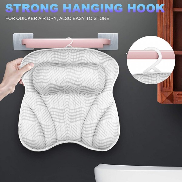 Bath Pillow for Tub, Bathtub Pillow with Neck Shoulder Back Support, 4D Air Mesh Bath Accessories, 6 Strong Suction Cups- Fits All Bathtub, Hot Tub, Jacuzzi Home Spa for Men Women