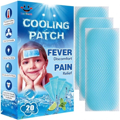 Kid Fever Patches for Kids Fever Discomfort & Pain Relief, Cooling Relief Fever Reducer, Soothe Headache Pain, Pack of 20