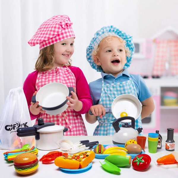 Kids Kitchen Toy Cookware with Play Food Toy Set,Kitchen Play Accessories with Pots and Pans,Cutting Food Toy Utensils,Play Dishes Learning Toys Gift for Toddlers Boys Girls(72 PCS)