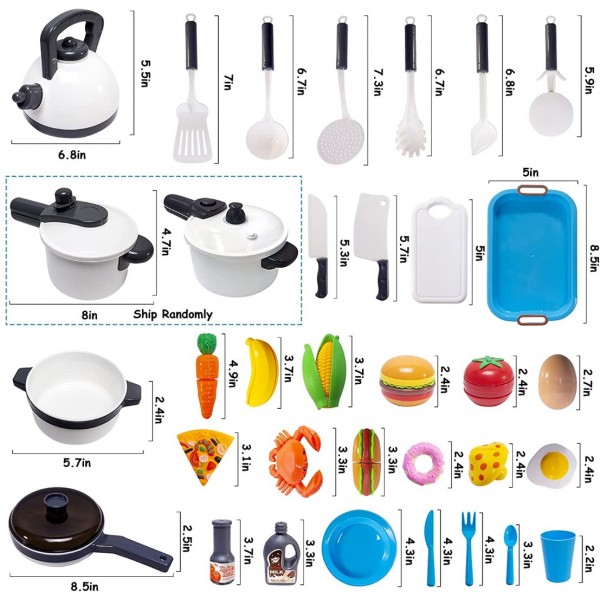 Kids Kitchen Toy Cookware with Play Food Toy Set,Kitchen Play Accessories with Pots and Pans,Cutting Food Toy Utensils,Play Dishes Learning Toys Gift for Toddlers Boys Girls(72 PCS)