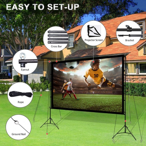 Projector Screen with Stand 120inch Portable Projection Screen 16:9 4K HD Rear Front Projections Movies Screen for Indoor Outdoor Home Theater Backyard Cinema Trave