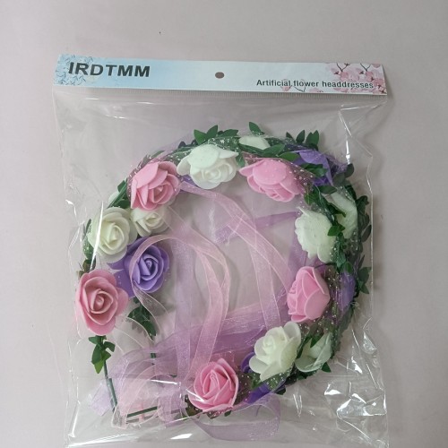 IRDTMM Artificial flower headdresses With Ribbon Halo Headbands Hair Garland 