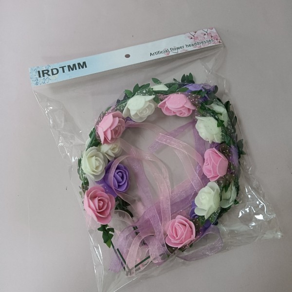 IRDTMM Artificial flower headdresses With Ribbon Halo Headbands Hair Garland 