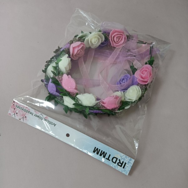 IRDTMM Artificial flower headdresses With Ribbon Halo Headbands Hair Garland 