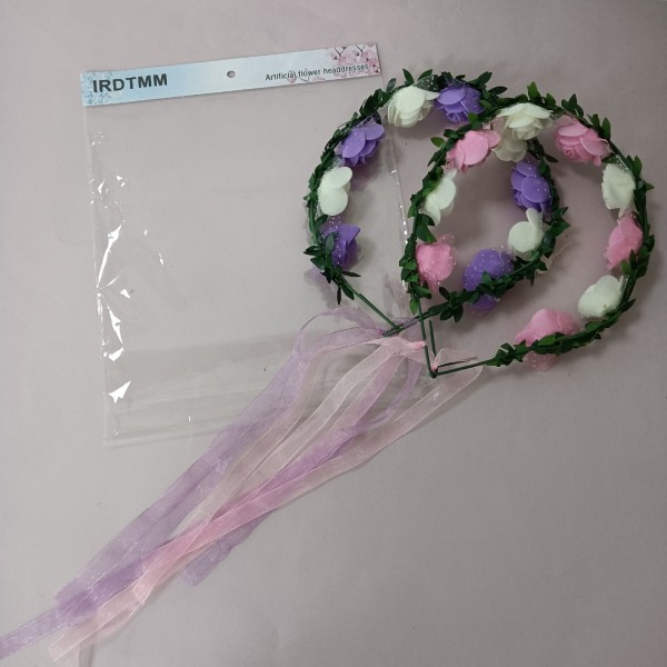 IRDTMM Artificial flower headdresses With Ribbon Halo Headbands Hair Garland 