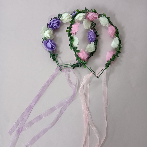 IRDTMM Artificial flower headdresses With Ribbon Halo Headbands Hair Garland 